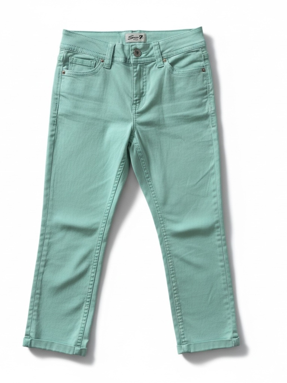 NWOT SEVEN7 Premium mint green Starlette cropped cuffed ankle jeans size & new